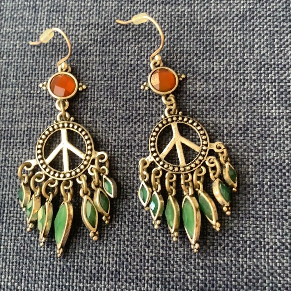 Lucky Brand Peace Sign Dream Catcher Earrings